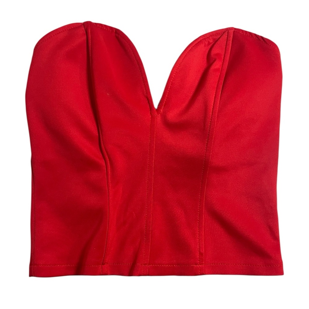 Carmin Red Strapless Sweetheart Valentines Bustier Crop‎ Top